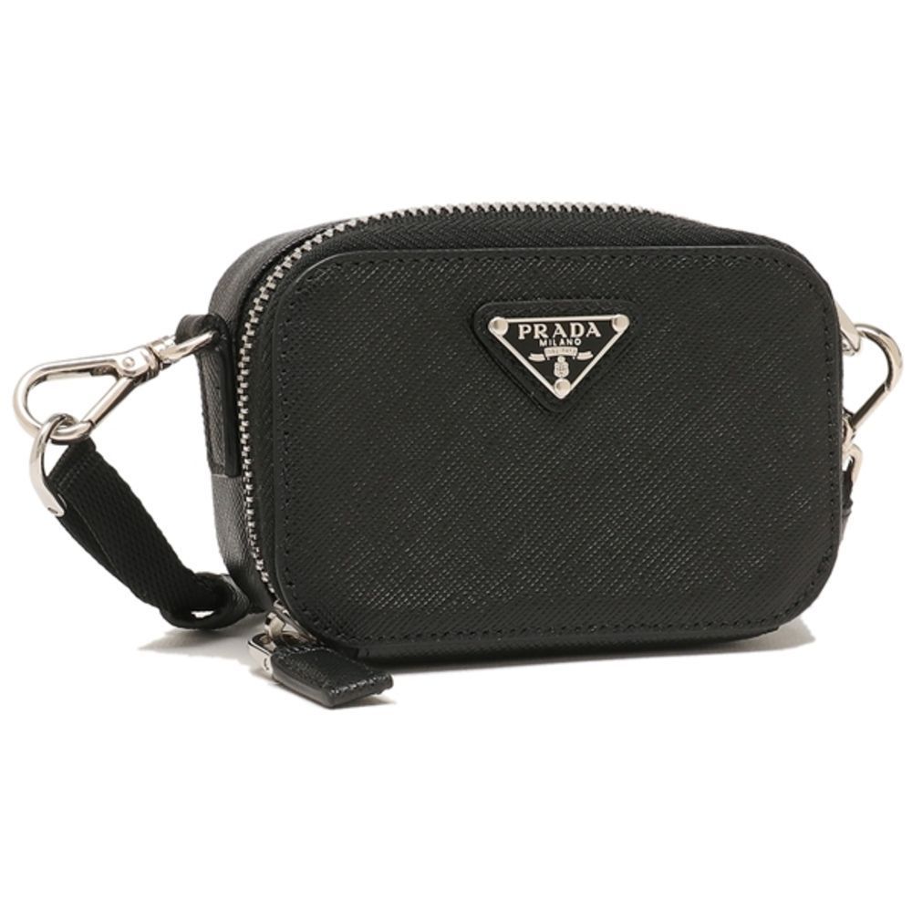 Prada Porch Saffiano Mini Pouch Triangle Logo Black
